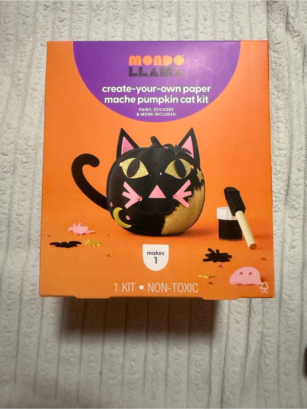 Mondo Llama Orange & Black Paper Mache Pumpkin Cat Craft Kit